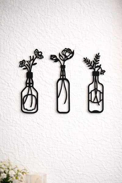 LAZORİAE Tablou din lemn în formă de vază, din trei piese