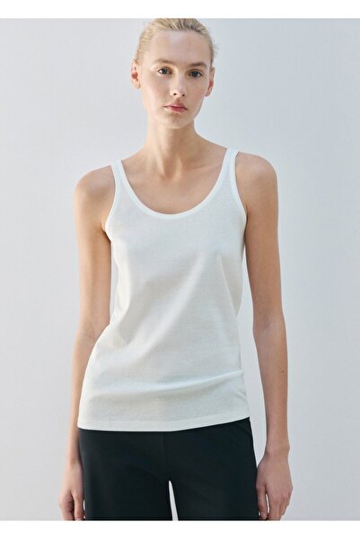 MANGO Woman Pamuklu yuvarlak yaka bluz