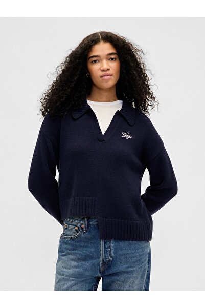 GAP Kadın Lacivert Asimetrik Logo Kazak