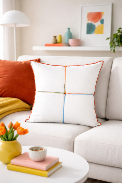 RİTMOHOME Beyaz Düz, Sade, Vintage, Country, Iskandinav, Bohem 50x50 Dekorati...