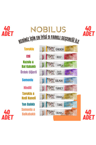 NOBİLUS Krema Kedi Ödül Maması 15gr (40 Adet) (Karışık Çeşitli) 15gr x40 Adet...