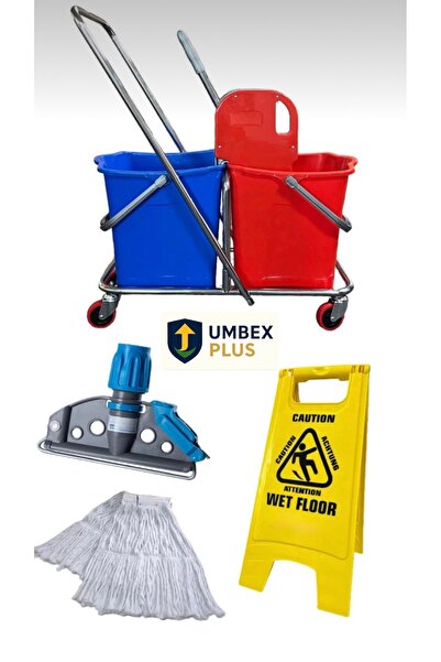 MCK Plus UMBEX Çift Kovalı Krom Temizlik Arabası Paspas Arabası Islak Mop Set...