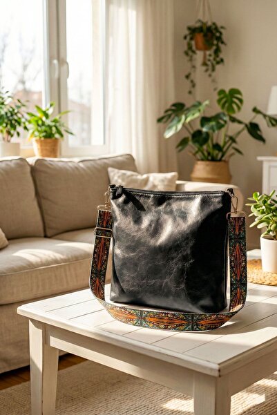Bambus Home Bohem Tarzı Etnik Desenli Suni Deri Askılı Kadın El Ve Omuz Çantası