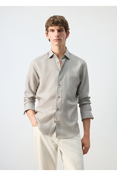 MANGO Man %100 lyocell çizgili regular fit gömlek