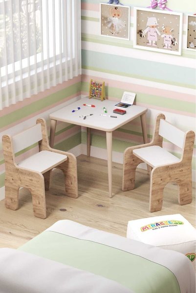 MİRACLE 3D Çocuk Oyun Etkinlik Çalışma Masası Ve Sırt Dayamalı Sandalye Aktivite Masası(2-4 YAŞ ARASI)