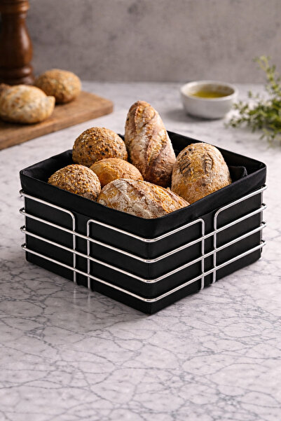 KARTEYA GÜMÜŞ Kare Ekmeklik Metal Gümüş Ekmek Sepeti