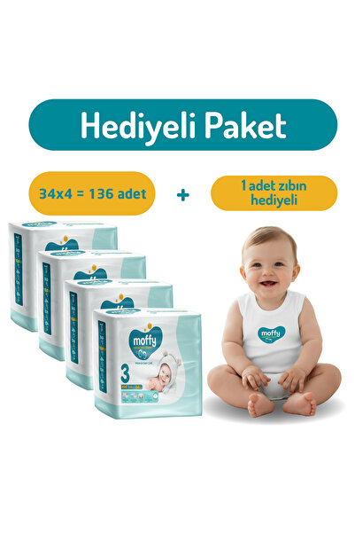 Moffy Twin Midi No 3 Bebek Bezi (34 x 4) 136 Adet + 1 Adet Zıbın Hediyeli