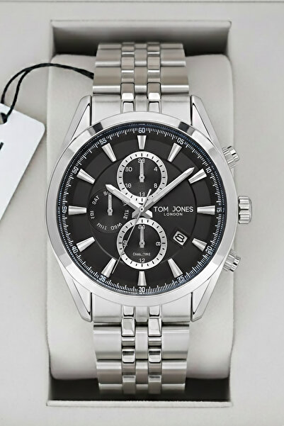 Tom Jones ساعة يد رجالية 3 ATM مقاومة للماء باللون الفضي وسوار فولاذي GTJE2053C5