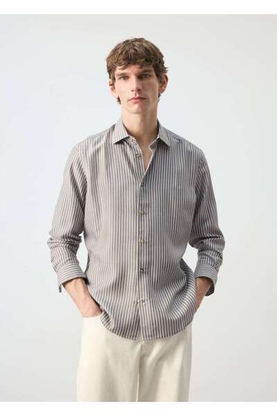 MANGO Man %100 lyocell çizgili regular fit gömlek