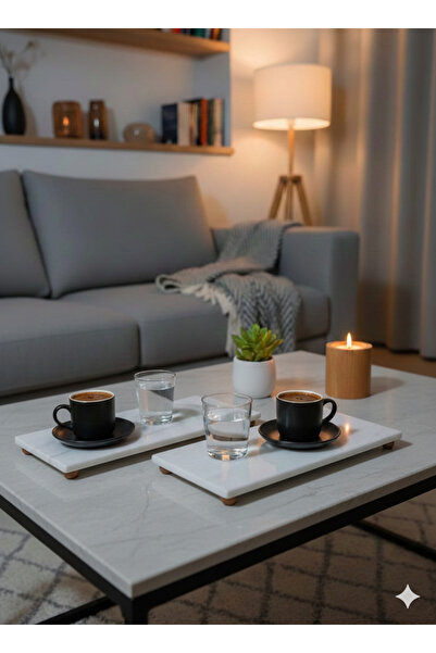 ümmühome Mermer Ahşap Misket Ayaklı Sunum Tepsisi 2'li – Kahve, Çay ve İkram ...