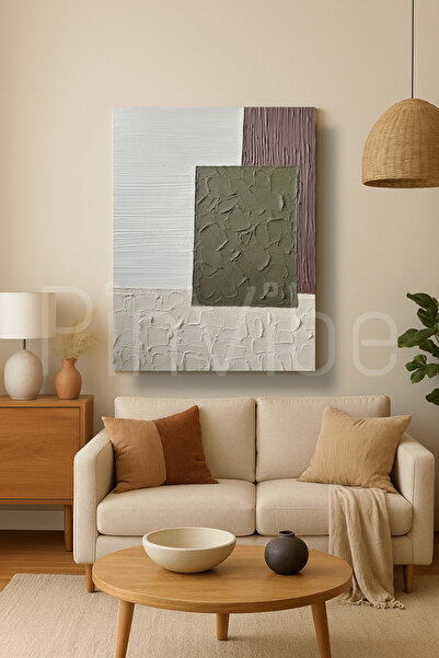 Home Pinvibe El Yapımı Rölyef Alçı Tablo – Geometrik Dokulu Duvar Dekoru(Çerç...