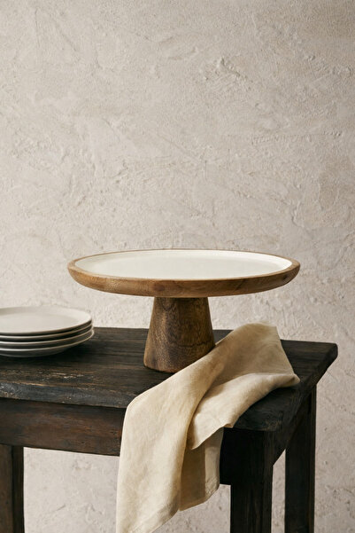 Bohemian Mango Wood Stand with Enameled Cake & Pastry Display Stand – 30 cm