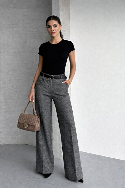 Heyya Παντελόνι Palazzo γυναικείο με μοτίβο, φαρδιά μπατζάκια, τσέπες και ζώνη.