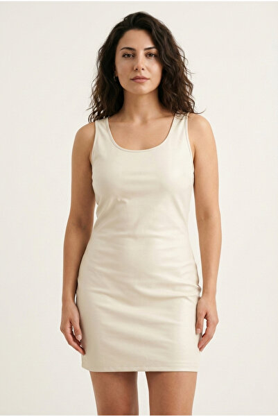 SUHIS Rochie mini strânsă din piele artificială albă