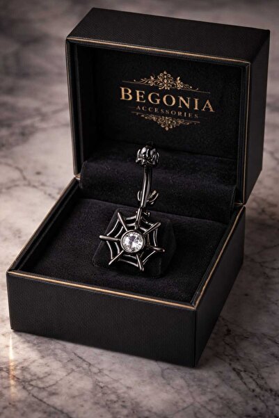 Begonia Accessories 316L Cerrahi Çelik Fashion Zirkon Taşlı Black Kaplama Göb...