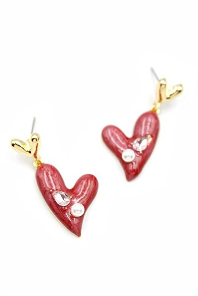 Royaleks Enameled Heart Earrings - Claret Red