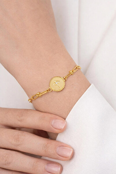 Bilezikci Kuzey Yıldızı Tiffany Zincirli Altın Bileklik