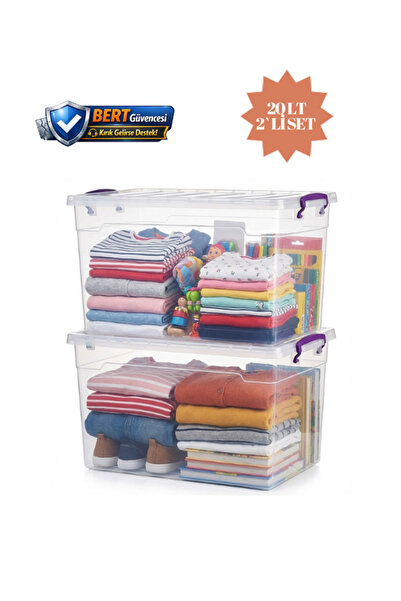 BERT 20 LT SAKLAMA KUTUSU KAPAKLI PLASTİK SAKLAMA KABI 2’Lİ SET – EV OFİS DÜZ...