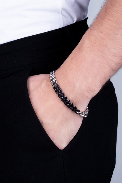 So CHIC... سوار رجالي بسلسلة فولاذية مزدوجة اللون
