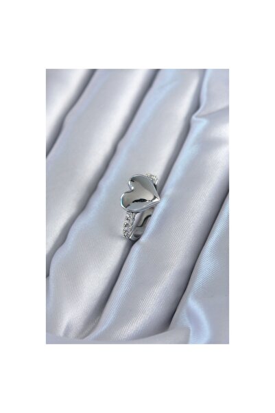 REBORN DESIGN خاتم نسائي من الفضة بحجر الزركون على شكل قلب