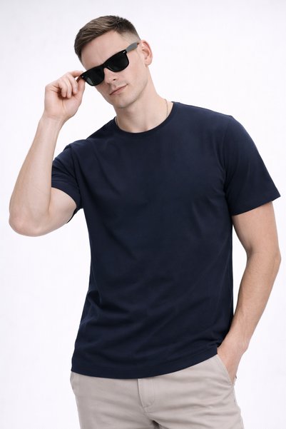 Freemen Men's White-Navy Blue-Beige Regular Fit Crew Neck 100% Cotton Basic T-Shirt Set of 5