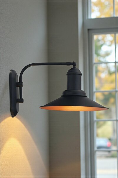 Bamyum Retro Siyah Mafsallı Dekoratif Duvar Aplik Metal Hareketli Lamba Rusti...