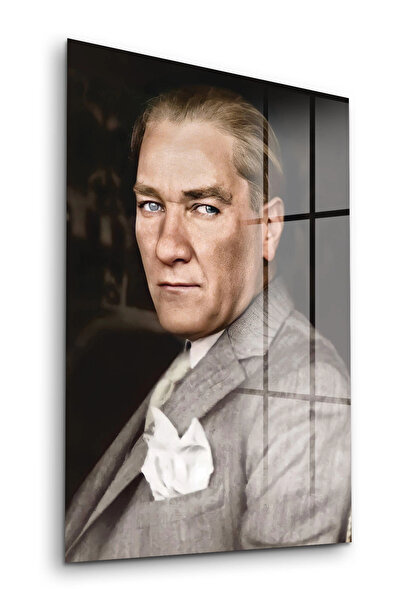 Decovetro Cam Tablo Atatürk Gri Takım Elbiseli
