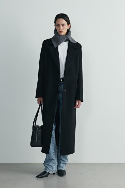 Suud Collection Black Ari Double Breasted Maxi Stamp Coat