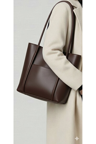 Madame Kahverengi Büyük Boy Femuarlı & Cepli Omuz Çantası