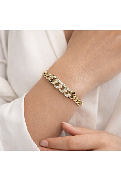 Mesan Accessory Kadın 22 Ayar Gold Altın Kaplama Halka İşlemeli Zirkon Taşlı ...