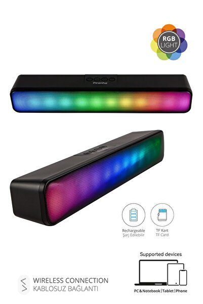 Piranha 7880 Kablosuz Hoparlör | RGB LED Işıklı TWS Bluetooth | AUX, USB & TF...