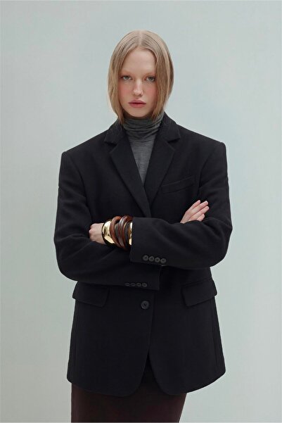 Suud Collection Black 100% Wool Blazer Jacket