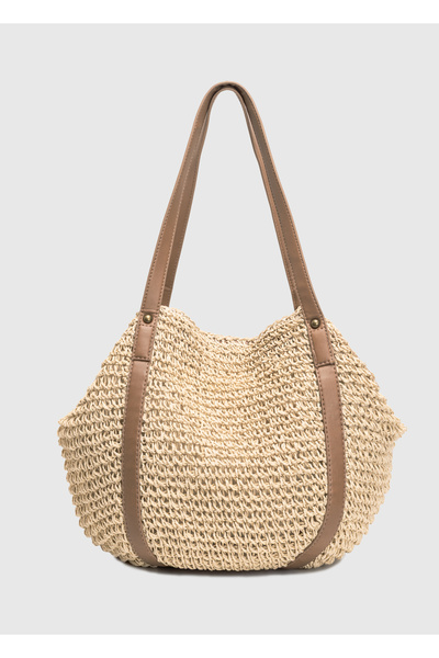 OGGO Hasır Omuz Çantası - Deri Saplı