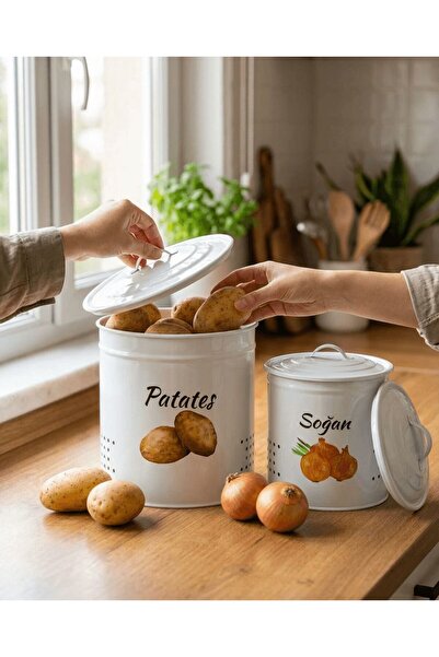 hemlife 2 Katlı Metal Kapaklı Metal Patates Soğan Kovası - Sebzelik - Patates...