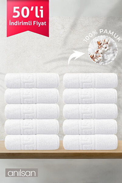 Anılsan 50'li Greek Beyaz Banyo Havlusu - 70x140 Cm, 490 Gr, %100pamuk, Spa V...