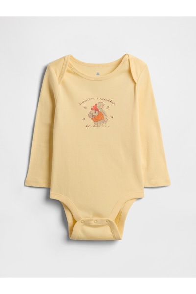 GAP Bebek Sarı Grafik Desenli Bodysuit