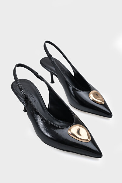 Capone Outfitters Clari Pointed Toe Metal Buckle Mid-Heeled Back Strap Women'...