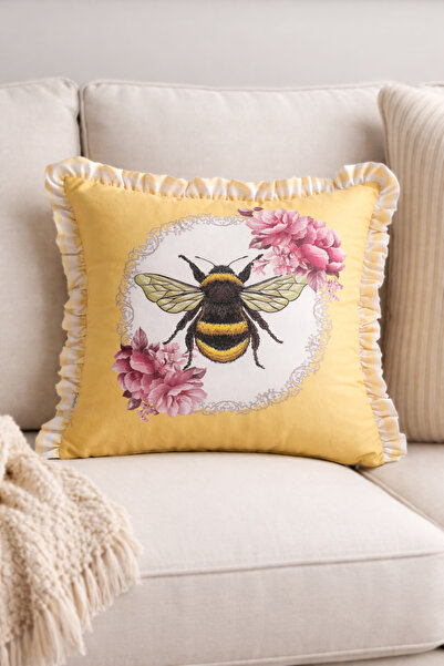 RİTMOHOME Διακοσμητικό μαξιλάρι με μοτίβο μέλισσας βολάν Vintage, Country, Sc...