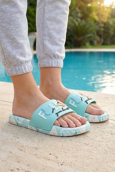 GEZER Kadın Yazlık PU Rahat Taban Ev Banyo Havuz Plaj Terlik