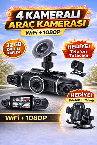 Qifit WiFi 4 Kameralı Araç İçi Kamera 1080P Full HD – 32 GB Dahili Hafıza – G...