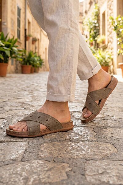 GEZER Yazlık Erkek Suni Deri Rahat Taban Günlük Terlik