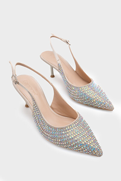 Capone Outfitters Laryssa Full Stone Pointed Toe Satin Slingback Women's Heel...