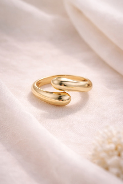 Glowy&Co. Duo Drop 14K Altın Rengi Kararmaz Çelik Modern Yüzük