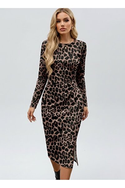 Modayakamoz Rochie midi modală cu imprimeu leopard