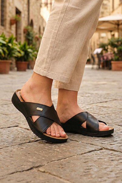 GEZER شبشب نسائي صيفي من الجلد الصناعي بنعل مريح للاستخدام اليومي