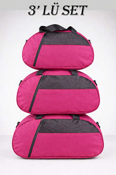 KAFF Pink Set of 3 D Suitcase Hand Travel Sports Bag with Front Pocket and Ad...