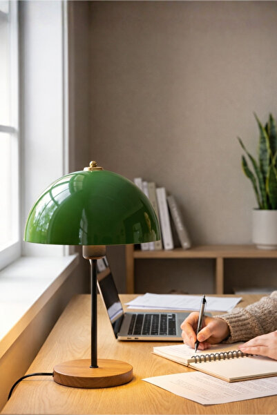 HOMİNG Swiss Dekoratif Klasik Mantar Masa Lambası / Yeşil Banker