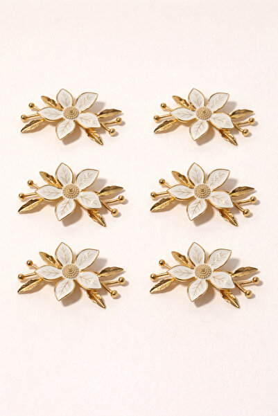 FABRIONA 6'lı Lüks Küçük Papatya Detaylı Paslanmaz Çelik Tepsi Aksesuarı - Kü...