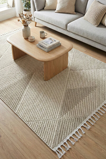 HalınıAl Bukle 1413 Bej - Sıcak Bej Tonlarıyla Konforlu Ev Halısı