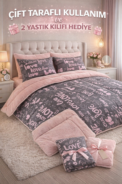 SUVAY Double Welsoft Quilt |   2 Pillowcases with Gift, Double Sided - Love P...